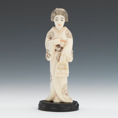 A Carved Ivory Geisha Carved