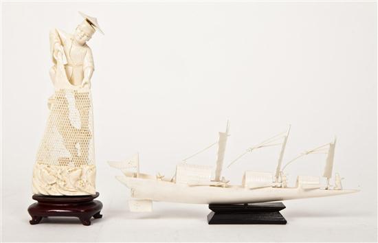 A Carved Ivory Model of a Boat
