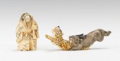 A Carved Ivory Ojime and Demon