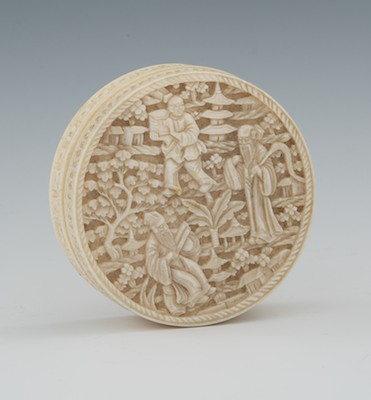 A Carved Ivory Pill Box Circular