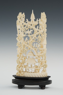 A Carved Ivory Reticulated Panel on