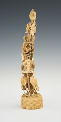 A Carved Ivory Tusk with Birds