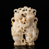 A CARVED JADE CHILONG TWIN-VAS