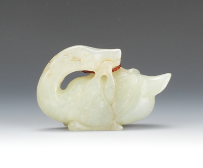 A Carved Jade Duck Seated duck in