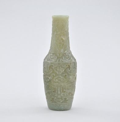 A Carved Jade Vase Green/grey color