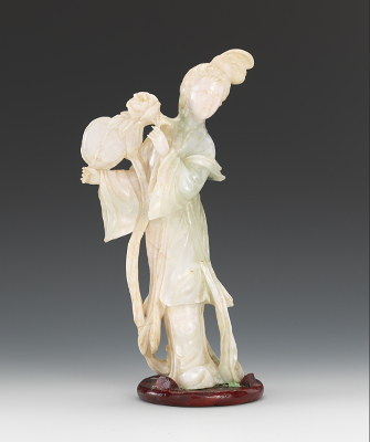 A Carved Jadeite Maiden with Fan