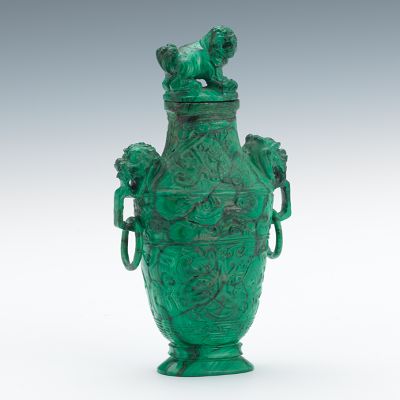 A Carved Malachite Lidded Vase