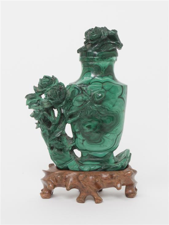 *A Carved Malachite Lidded Vase