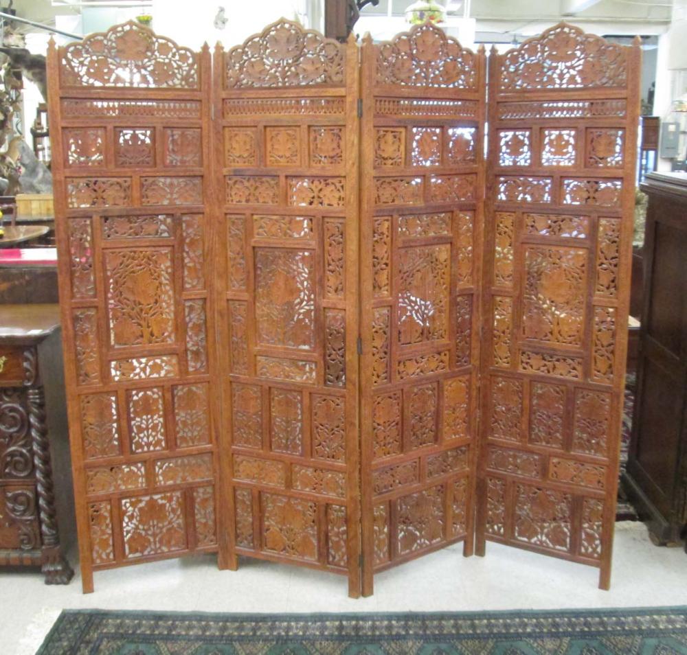 A CARVED SHEESHAM WOOD FLOOR