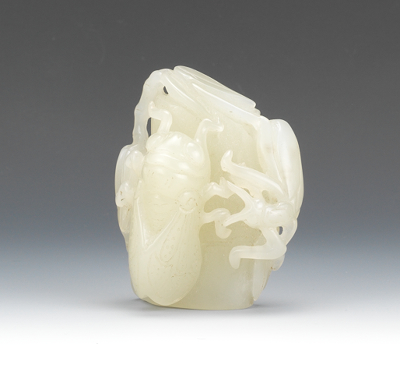 A Carved White Jade Cicada Carved