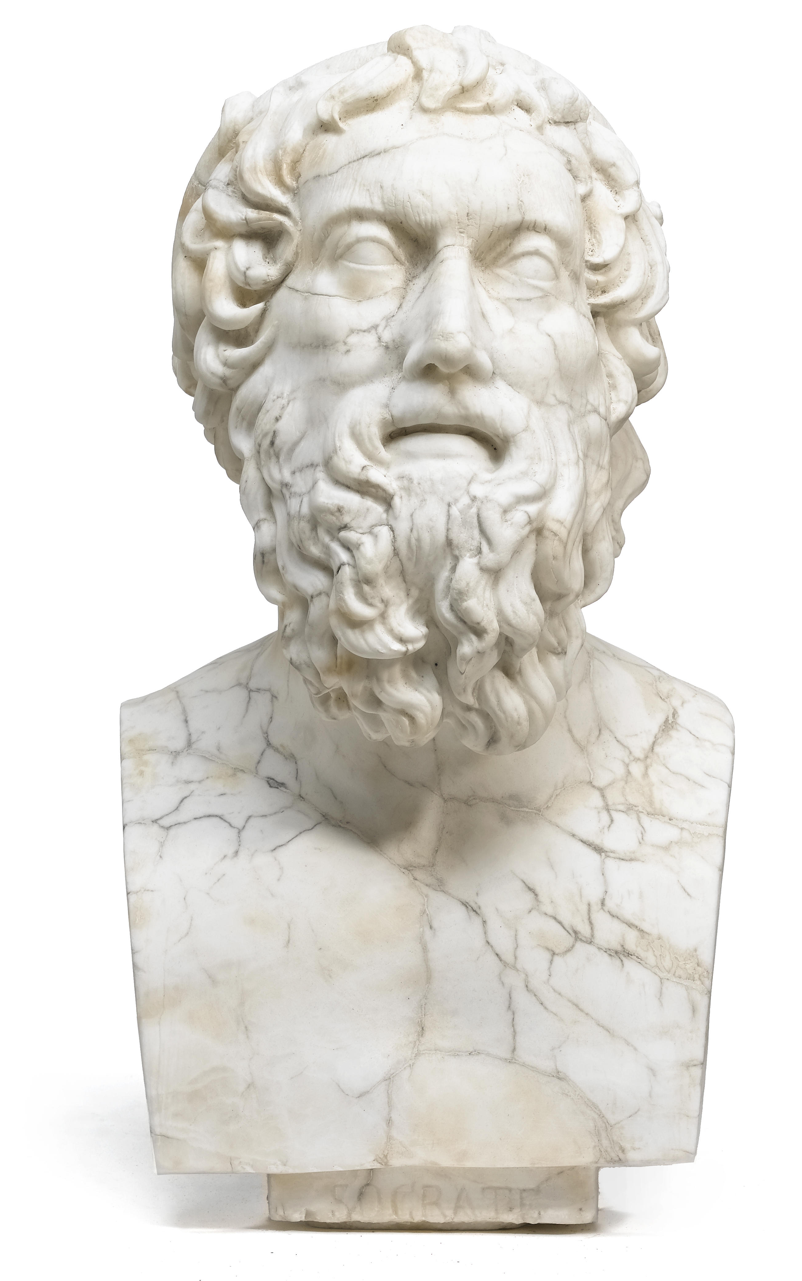 A carved white marble bust of