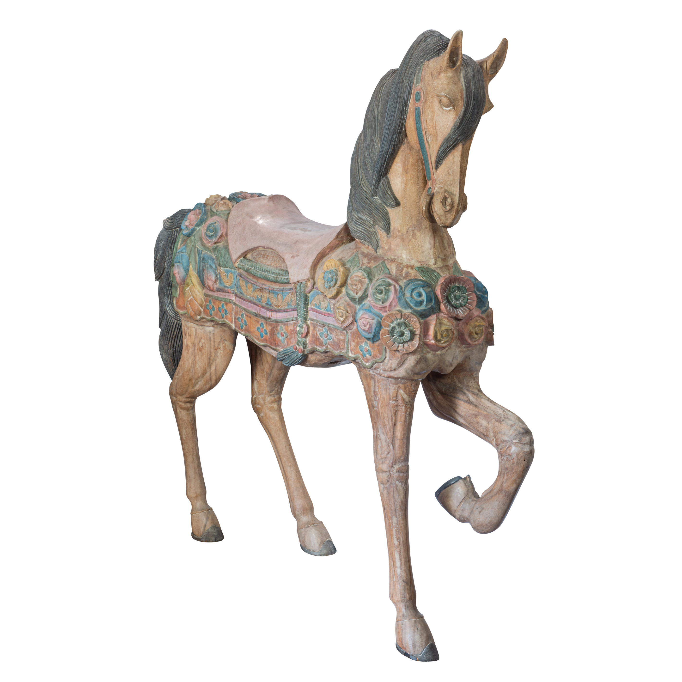 A CARVED WOOD AND POLYCHROME