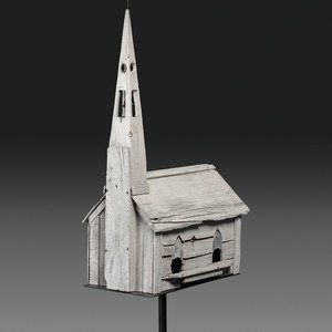 A Carved Wood Church Form Bird