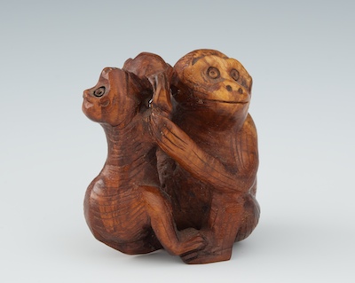 A Carved Wood Monkey and Peach