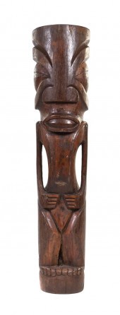 A Carved Wood Tiki depicted up