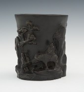 A Carved Zitan Brush Pot Chine