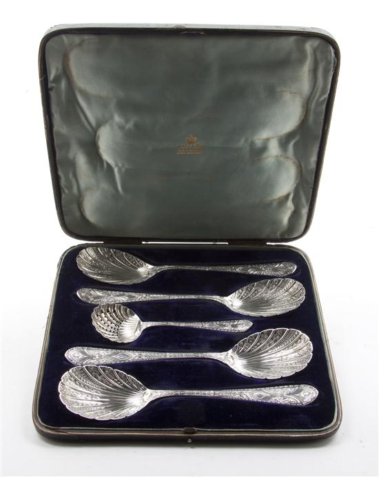 A Cased English Silverplate Berry