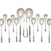 A Cased Russian Enameled Silve