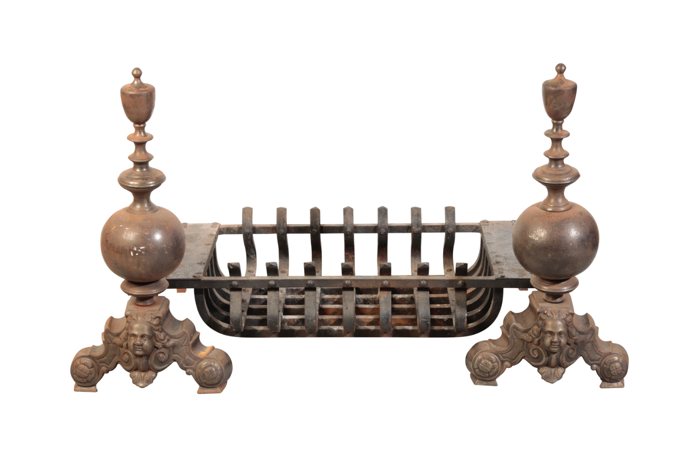 A CAST AND WROUGHT IRON DOG GRATE