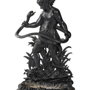 A Cast Iron Putto and Serpent