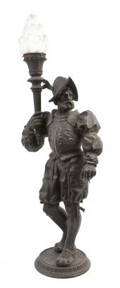 A Cast Metal Figural Newel Pos
