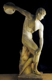 A CAST STONE DISCUS THROWERA c