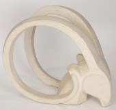 A CAST STONE HEAD OF A GAZELLE