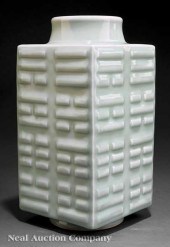 A Celadon Glazed Cong-Form Squ