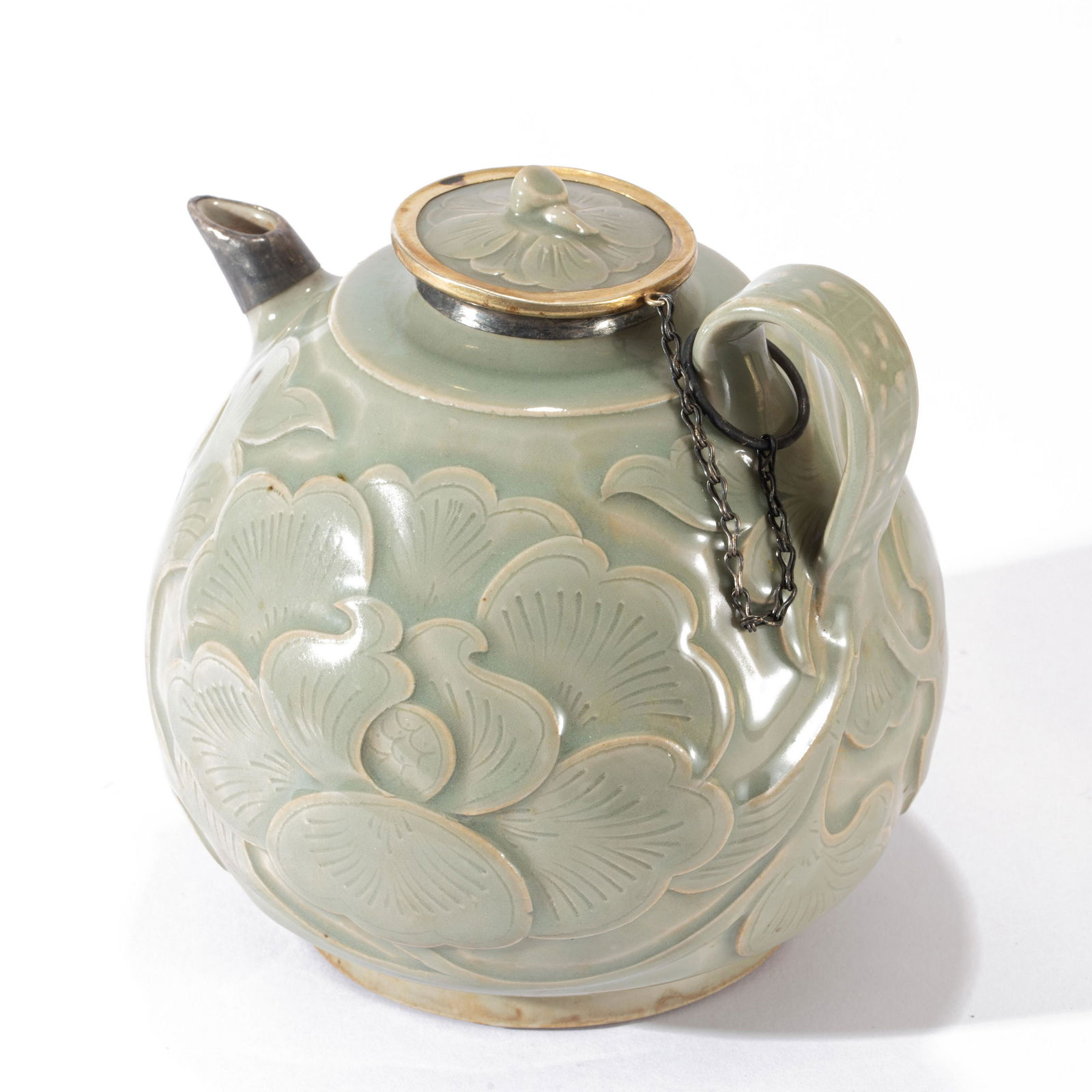 A CELADON GLAZED FLORAL EWERA