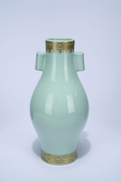 A CELADON-GLAZED GILT-DECORATE
