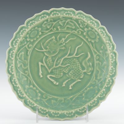 A Celadon Glazed Qilin Dish Thickly