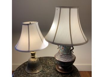 A champlevé handled lamp 25”H, with