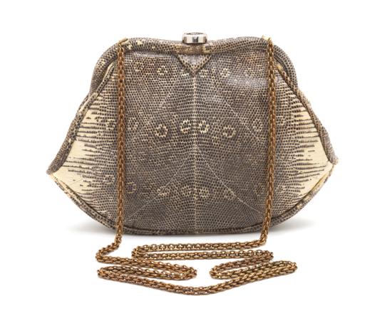 A Chanel Black and Beige Lizardskin