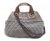 A Chanel Gray Quilted Glazed L