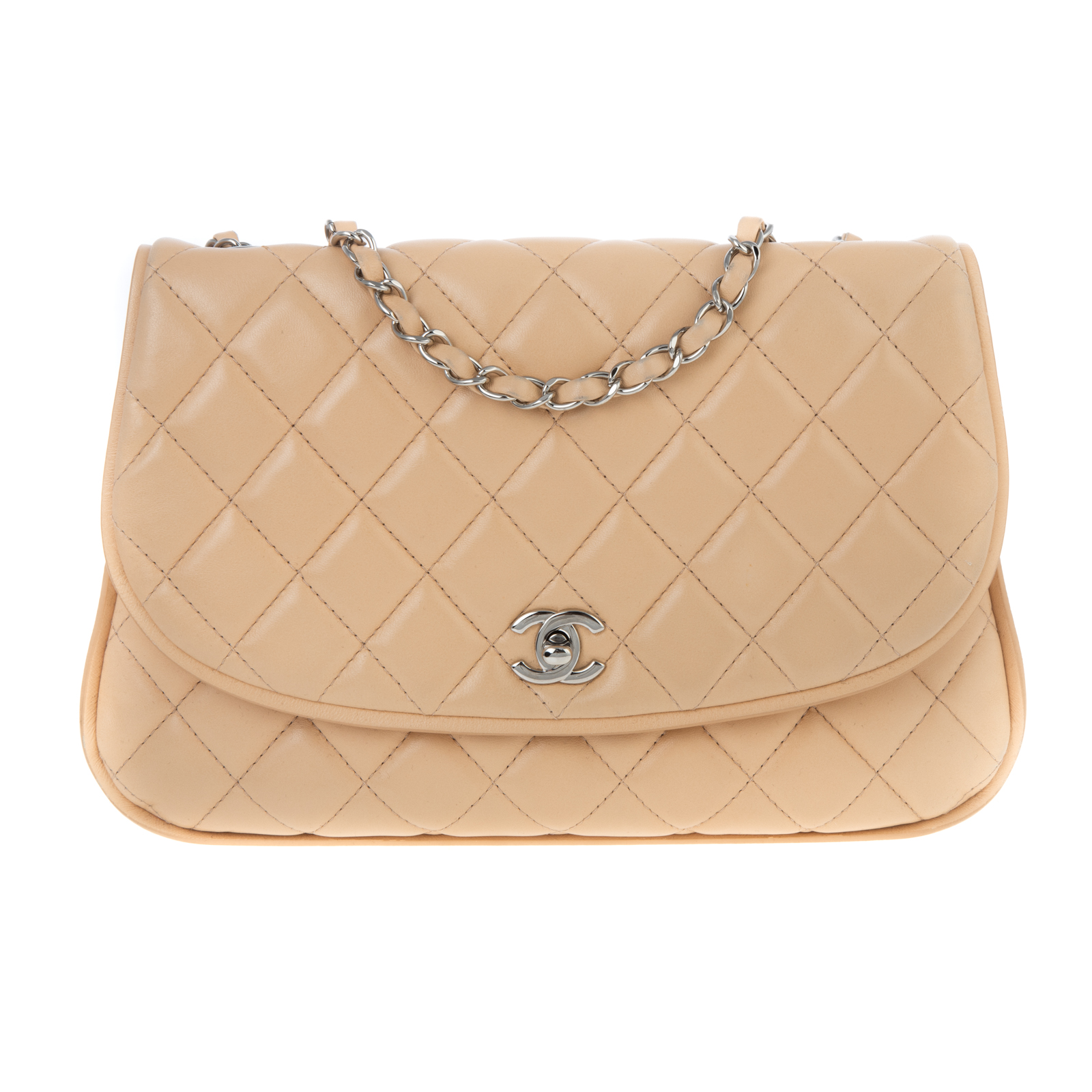 A CHANEL MESSENGER FLAP BAG A beige