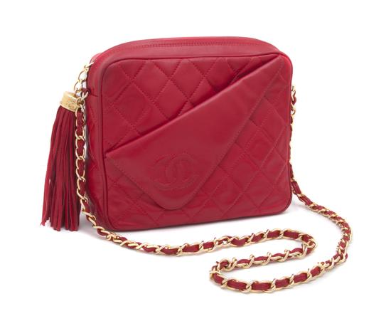 A Chanel Red Quilted Leather