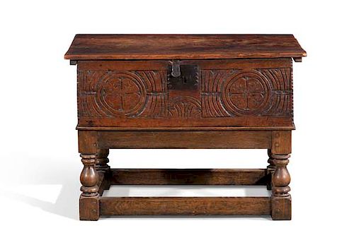 A CHARLES II CARVED OAK BIBLE BOX