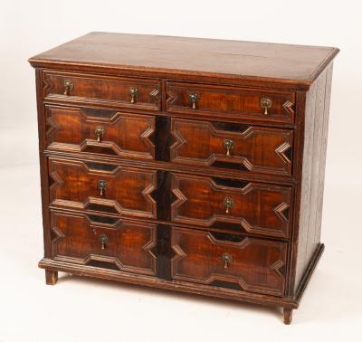 A Charles II oak and walnut chest