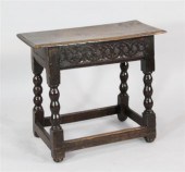 A Charles II oak joint stool w