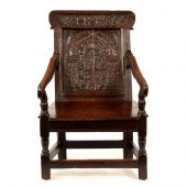 A Charles II oak panel-back ar