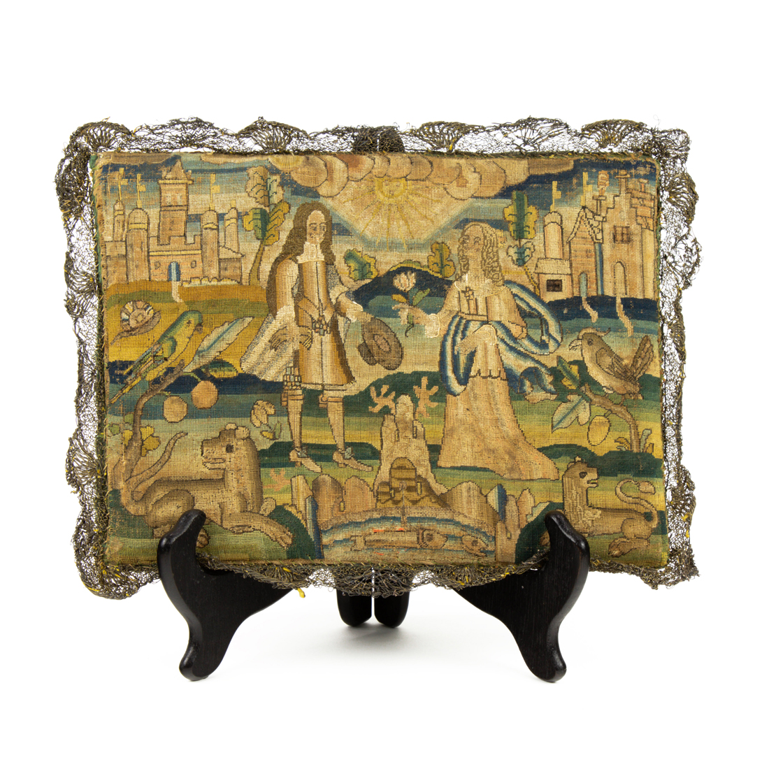 A CHARLES II SILK ON CANVAS