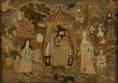 A CHARLES II STUMPWORK PANELA