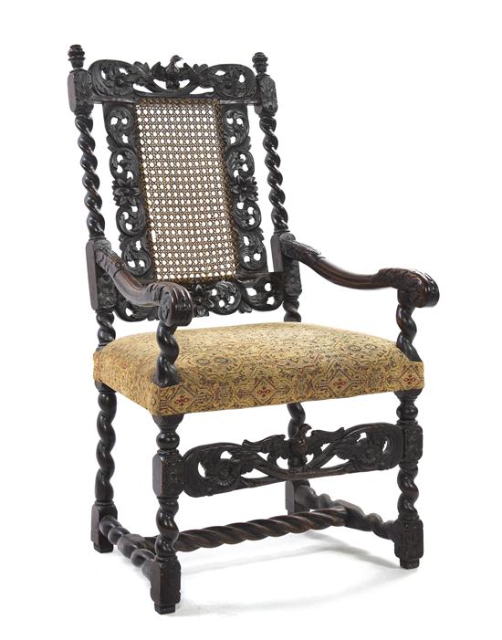 A Charles II Walnut Armchair having