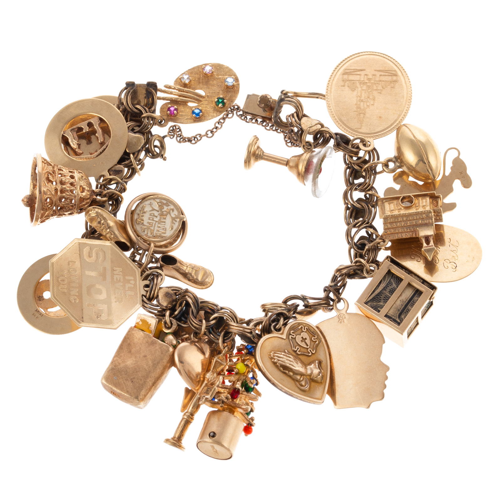 A CHARM BRACELET WITH 25 GOLD