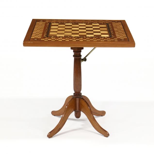 A CHECKERBOARD INLAID TILT-TOP GAME