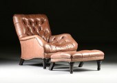 A CHESTERFIELD BROWN TUFTED LE
