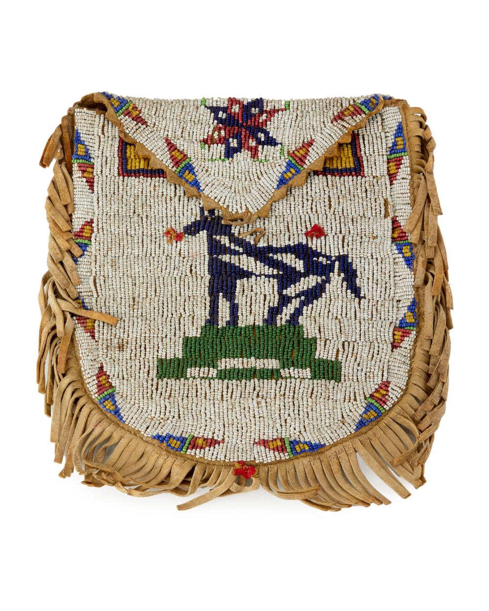 A CHEYENNE BEADED PICTORIAL BAGA