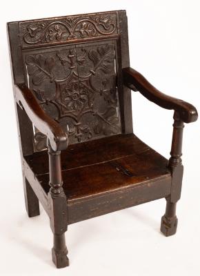A child's oak chair, the back