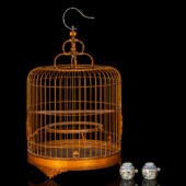 A Chinese Bamboo Bird Cage wit