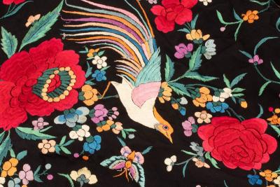 A Chinese black silk shawl with